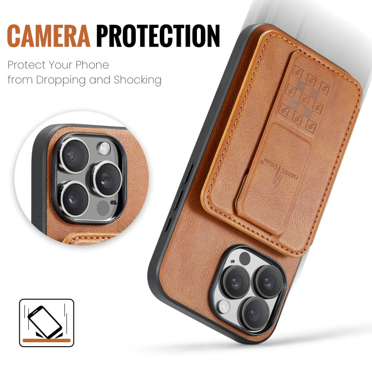 For iPhone 16 Pro Max Fierre Shann Oil Wax Cow Leather Card Holder Back Phone Case