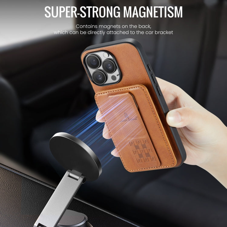 For iPhone 16 Pro Max Fierre Shann Oil Wax Cow Leather Card Holder Back Phone Case