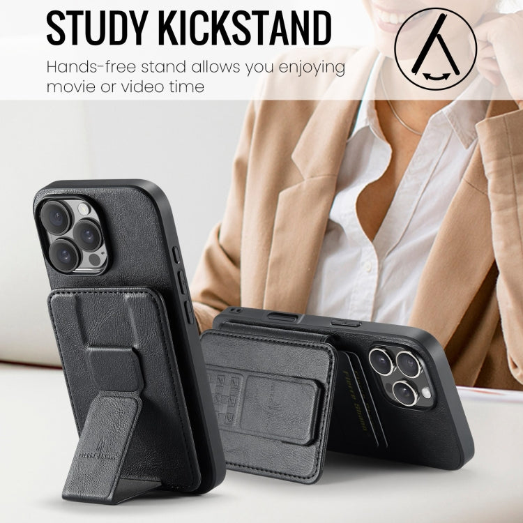 For iPhone 16 Pro Fierre Shann Oil Wax Cow Leather Card Holder Back Phone Case