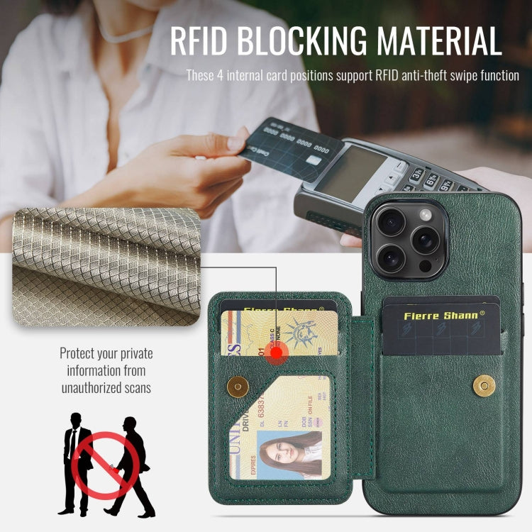 For iPhone 16 Pro Fierre Shann Oil Wax Cow Leather Card Holder Back Phone Case