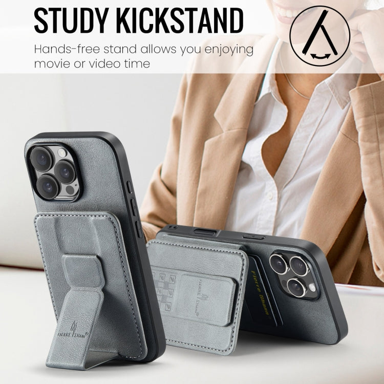 For iPhone 16 Pro Fierre Shann Oil Wax Cow Leather Card Holder Back Phone Case