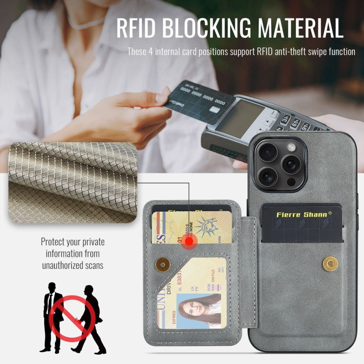 For iPhone 16 Pro Fierre Shann Oil Wax Cow Leather Card Holder Back Phone Case