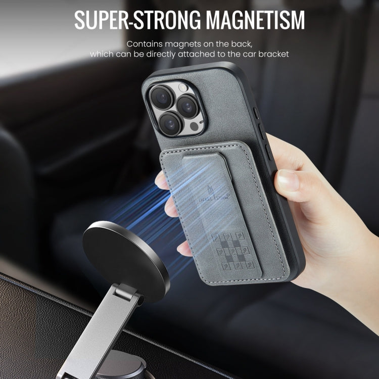 For iPhone 16 Pro Fierre Shann Oil Wax Cow Leather Card Holder Back Phone Case
