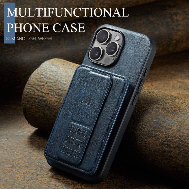 For iPhone 16 Pro Fierre Shann Oil Wax Cow Leather Card Holder Back Phone Case