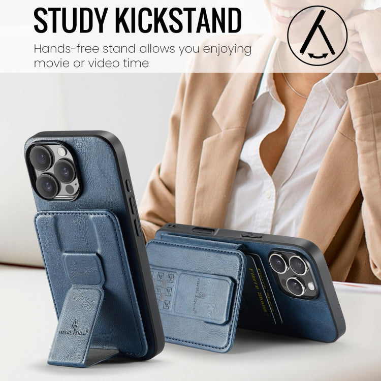 For iPhone 16 Pro Fierre Shann Oil Wax Cow Leather Card Holder Back Phone Case