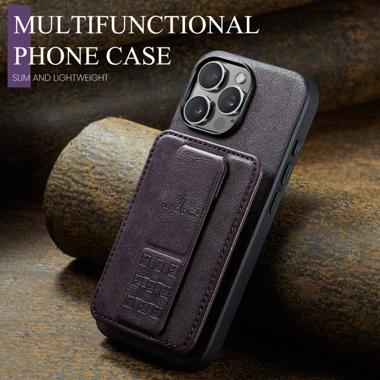 For iPhone 16 Pro Fierre Shann Oil Wax Cow Leather Card Holder Back Phone Case