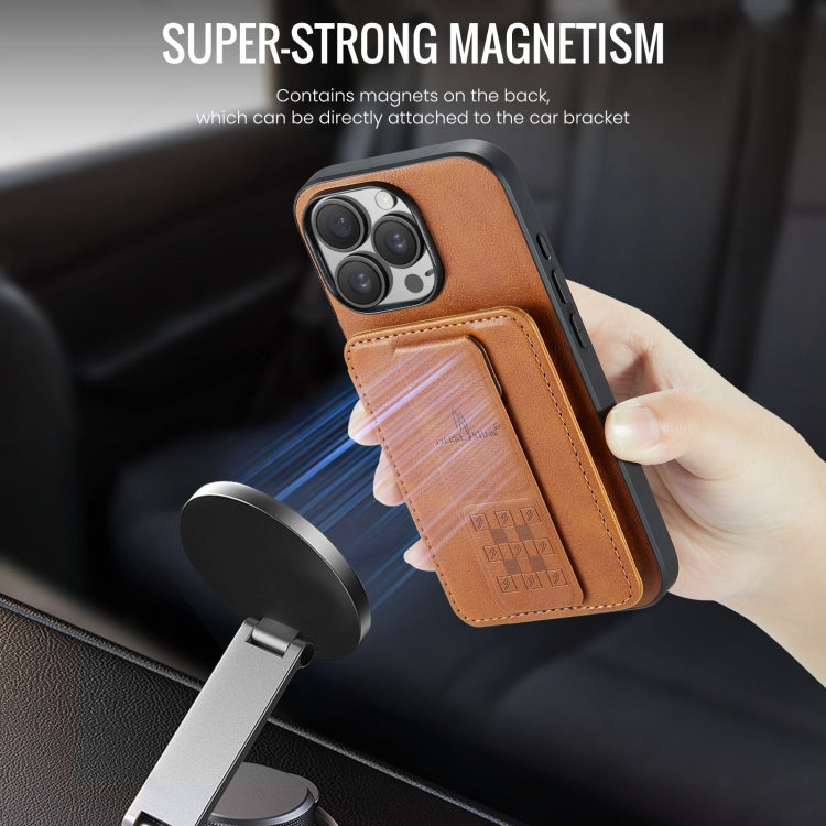 For iPhone 16 Pro Fierre Shann Oil Wax Cow Leather Card Holder Back Phone Case