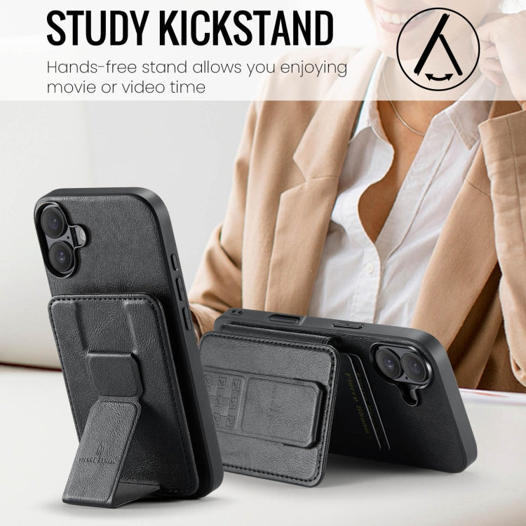 For iPhone 16 Plus Fierre Shann Oil Wax Cow Leather Card Holder Back Phone Case