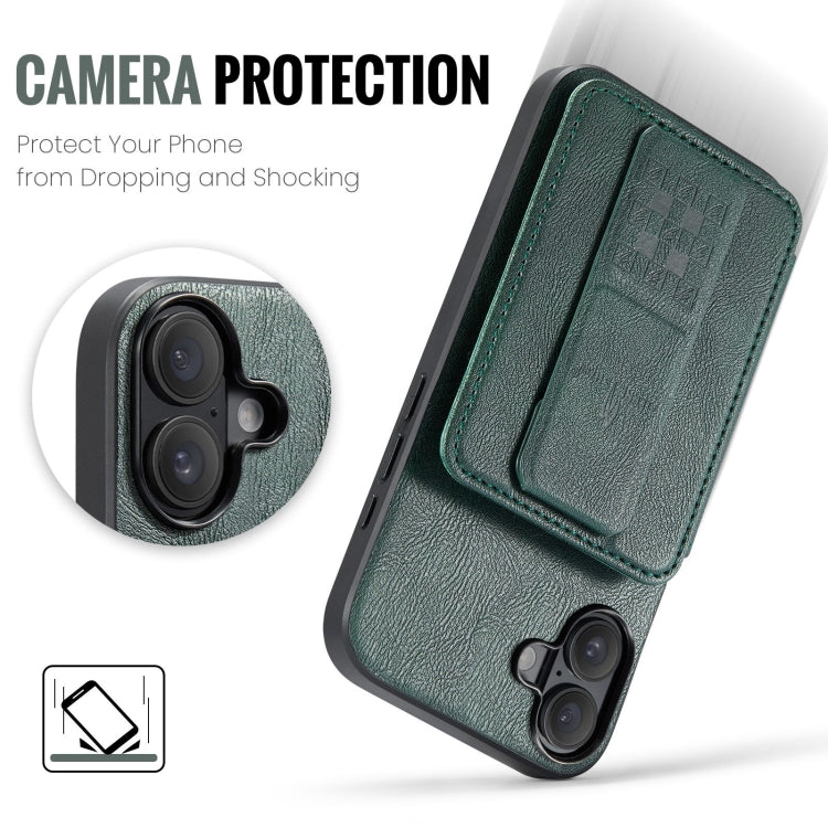 For iPhone 16 Plus Fierre Shann Oil Wax Cow Leather Card Holder Back Phone Case