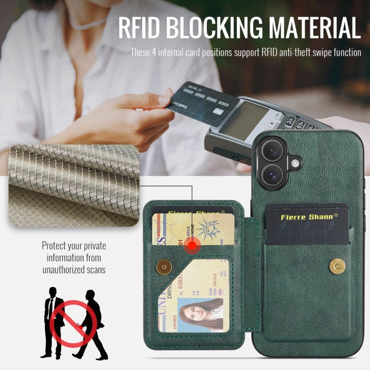 For iPhone 16 Plus Fierre Shann Oil Wax Cow Leather Card Holder Back Phone Case