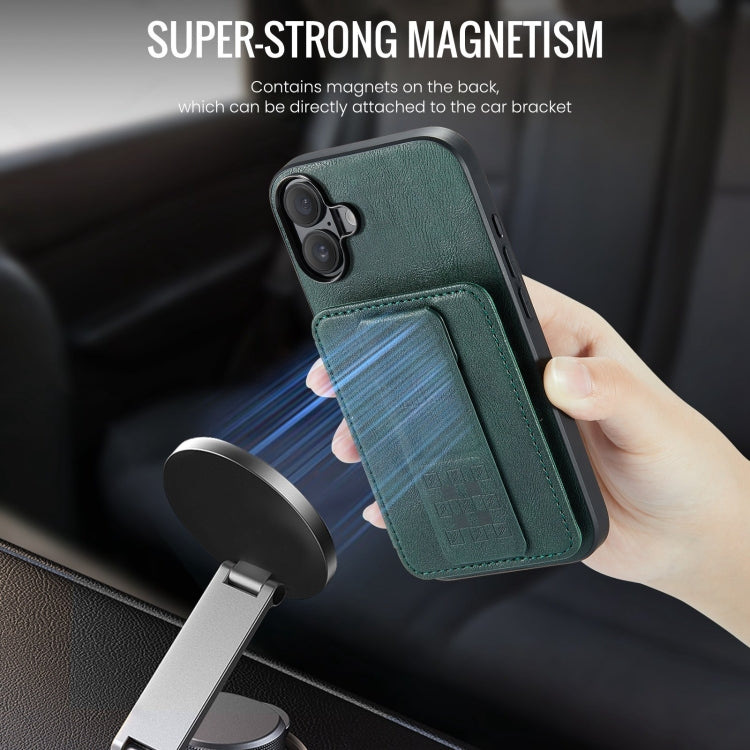 For iPhone 16 Plus Fierre Shann Oil Wax Cow Leather Card Holder Back Phone Case