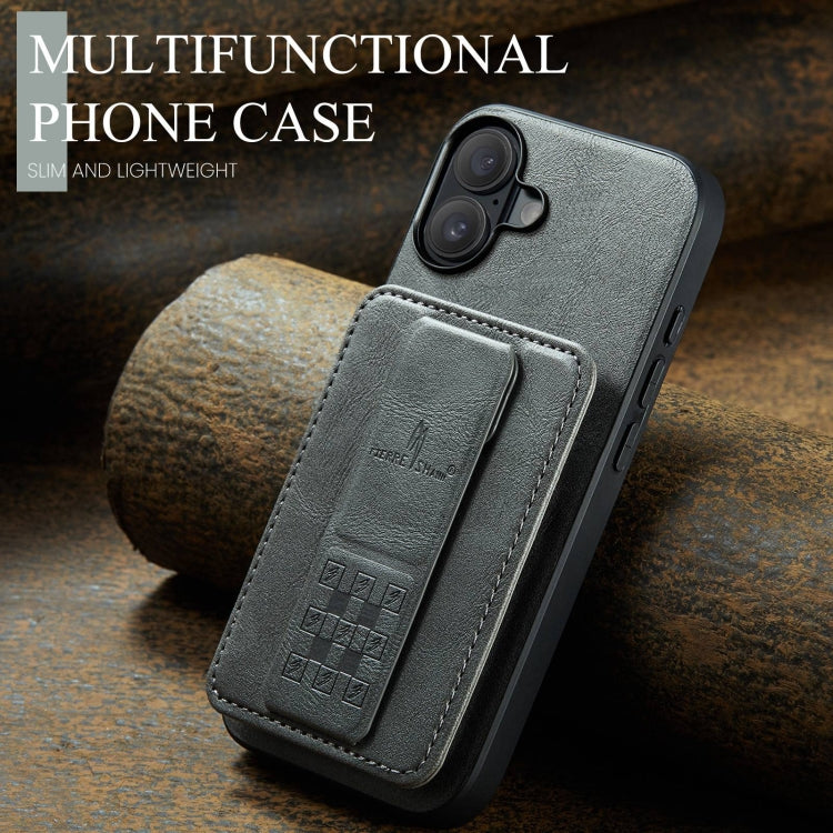 For iPhone 16 Plus Fierre Shann Oil Wax Cow Leather Card Holder Back Phone Case
