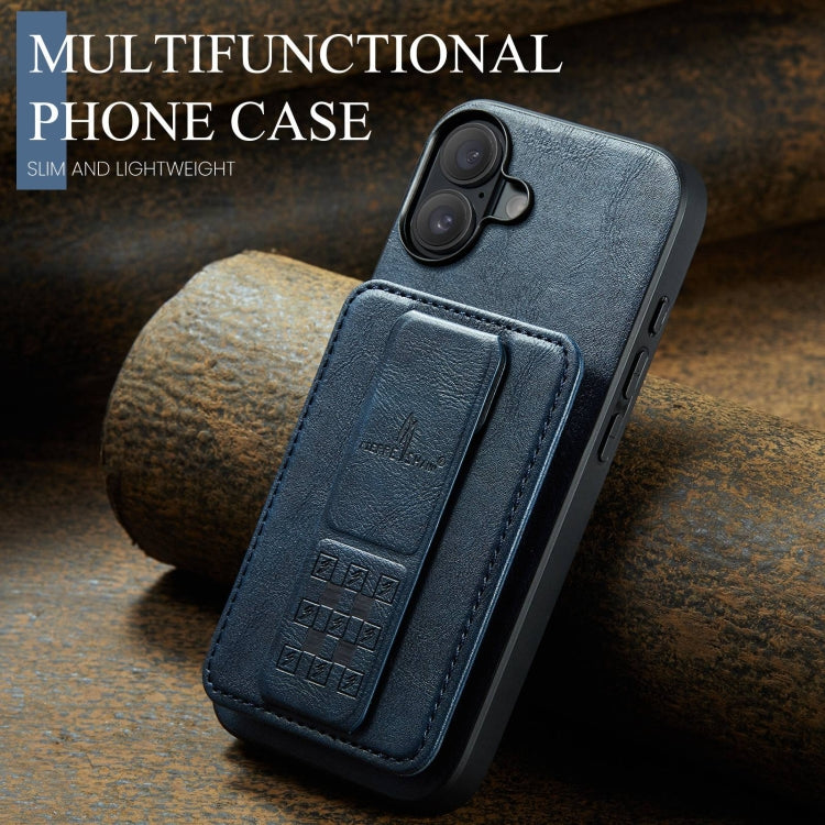 For iPhone 16 Plus Fierre Shann Oil Wax Cow Leather Card Holder Back Phone Case