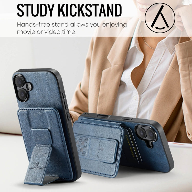 For iPhone 16 Plus Fierre Shann Oil Wax Cow Leather Card Holder Back Phone Case