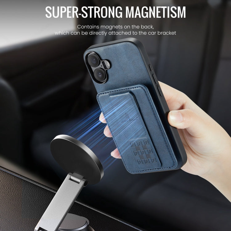 For iPhone 16 Plus Fierre Shann Oil Wax Cow Leather Card Holder Back Phone Case