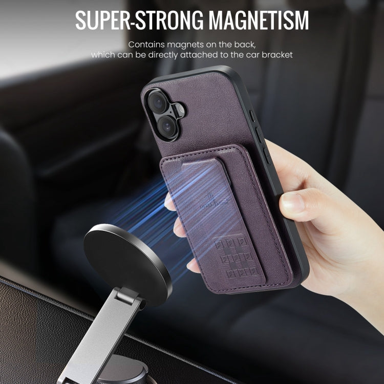 For iPhone 16 Plus Fierre Shann Oil Wax Cow Leather Card Holder Back Phone Case