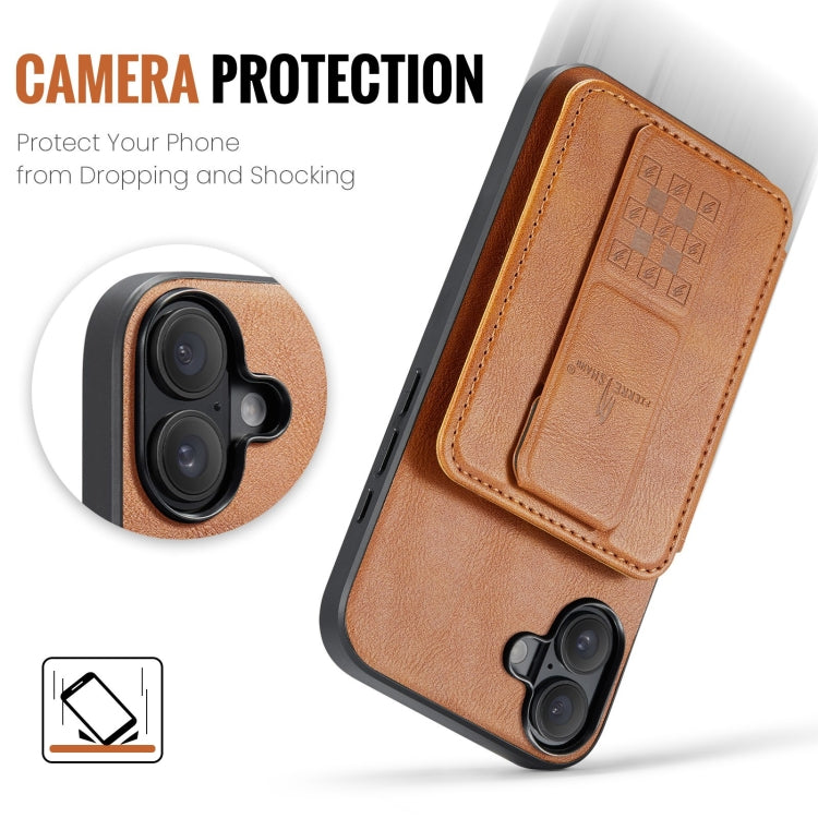 For iPhone 16 Plus Fierre Shann Oil Wax Cow Leather Card Holder Back Phone Case