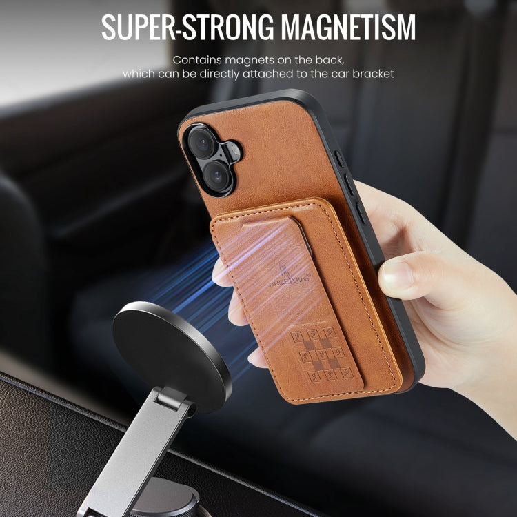 For iPhone 16 Plus Fierre Shann Oil Wax Cow Leather Card Holder Back Phone Case