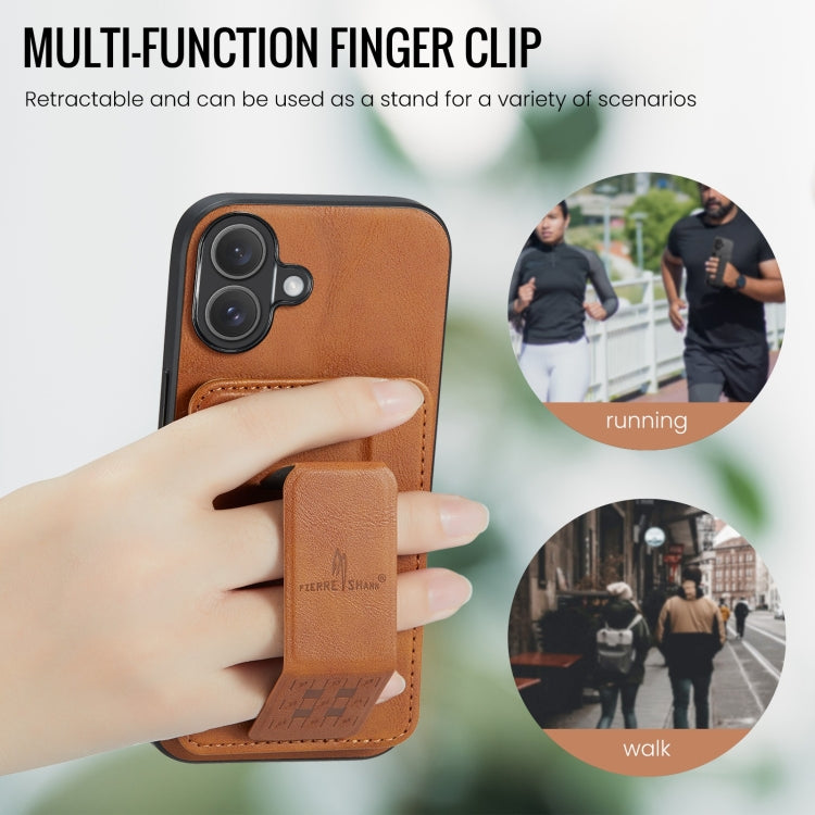 For iPhone 16 Plus Fierre Shann Oil Wax Cow Leather Card Holder Back Phone Case