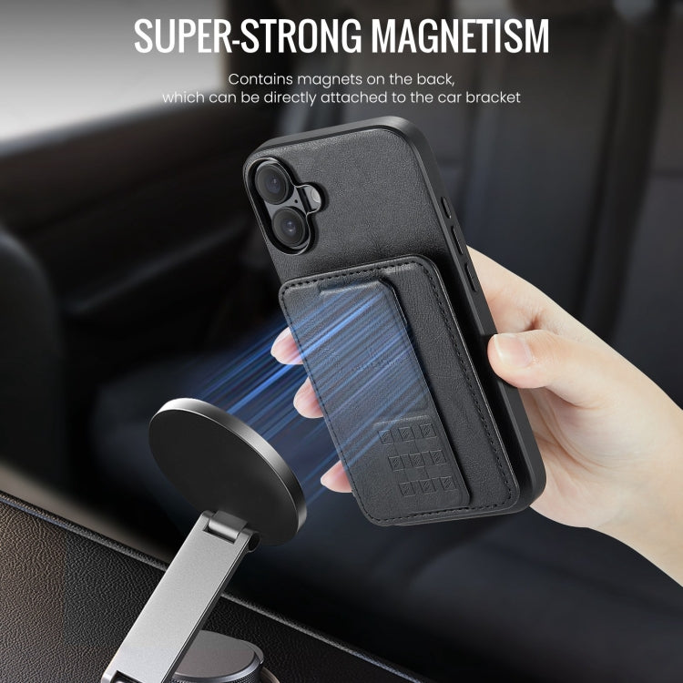 For iPhone 16 Fierre Shann Oil Wax Cow Leather Card Holder Back Phone Case