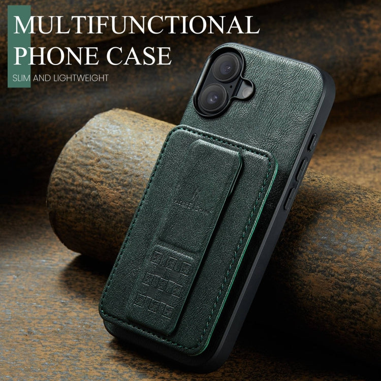 For iPhone 16 Fierre Shann Oil Wax Cow Leather Card Holder Back Phone Case