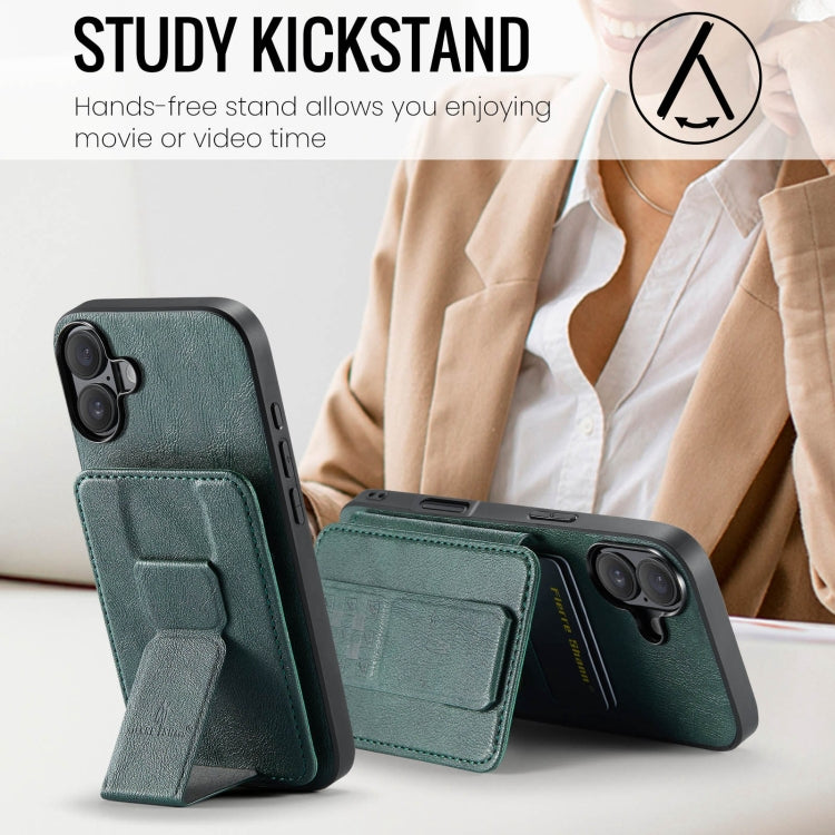 For iPhone 16 Fierre Shann Oil Wax Cow Leather Card Holder Back Phone Case