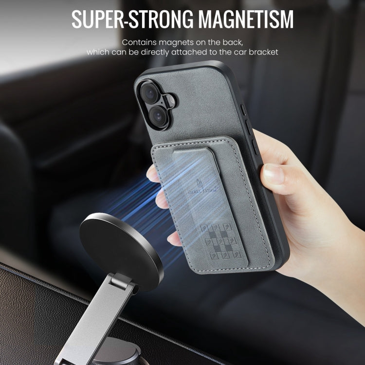 For iPhone 16 Fierre Shann Oil Wax Cow Leather Card Holder Back Phone Case