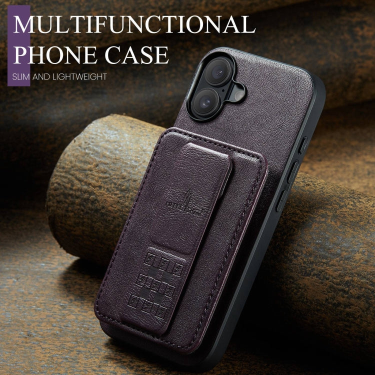 For iPhone 16 Fierre Shann Oil Wax Cow Leather Card Holder Back Phone Case
