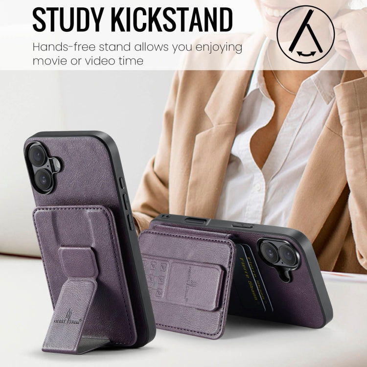 For iPhone 16 Fierre Shann Oil Wax Cow Leather Card Holder Back Phone Case