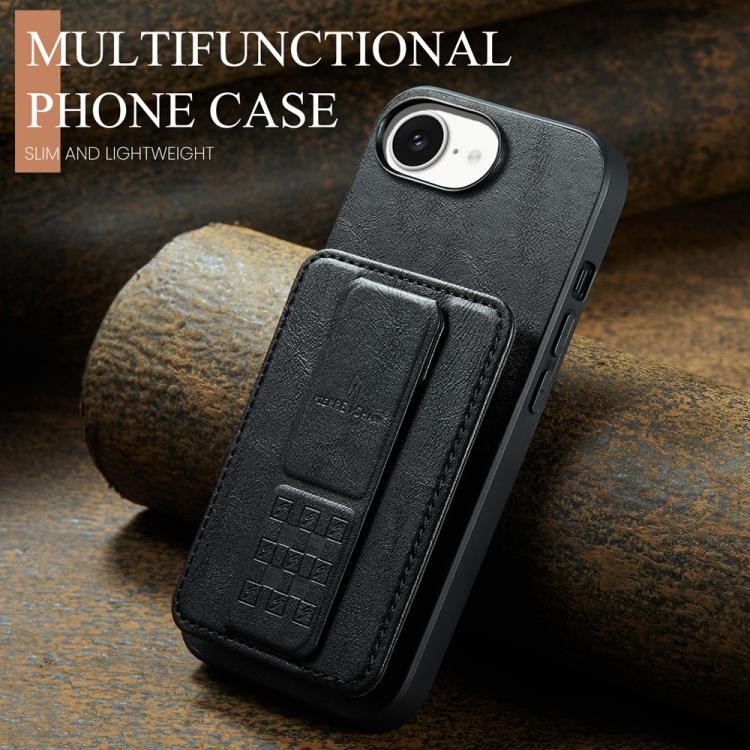 For iPhone 17e / 16e Fierre Shann Oil Wax Cow Leather Card Holder Back Phone Case