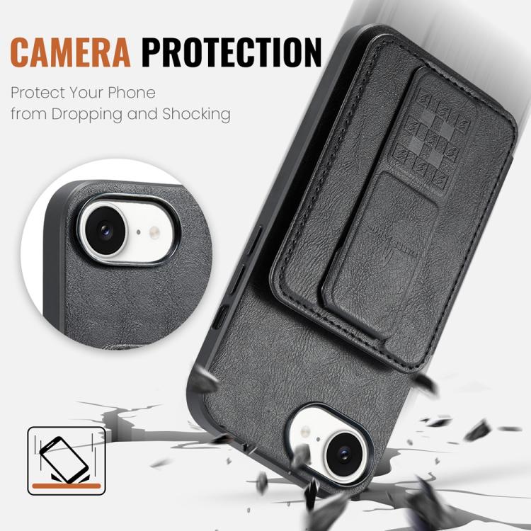For iPhone 17e / 16e Fierre Shann Oil Wax Cow Leather Card Holder Back Phone Case