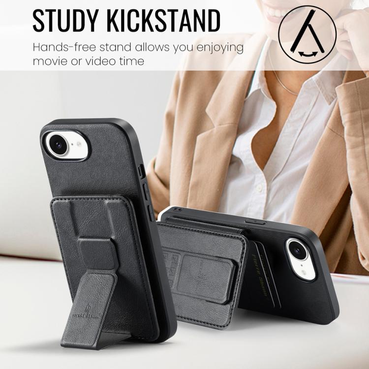 For iPhone 17e / 16e Fierre Shann Oil Wax Cow Leather Card Holder Back Phone Case