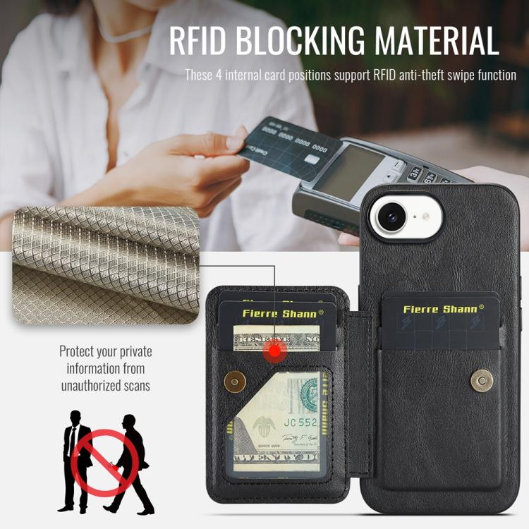 For iPhone 17e / 16e Fierre Shann Oil Wax Cow Leather Card Holder Back Phone Case