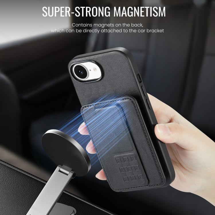 For iPhone 17e / 16e Fierre Shann Oil Wax Cow Leather Card Holder Back Phone Case