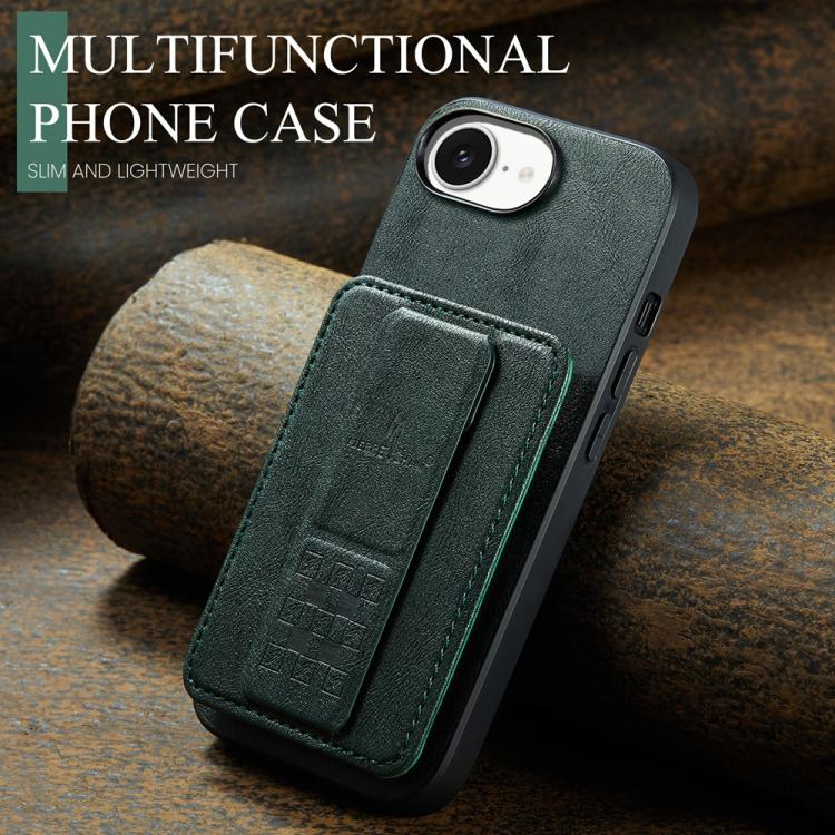 For iPhone 17e / 16e Fierre Shann Oil Wax Cow Leather Card Holder Back Phone Case