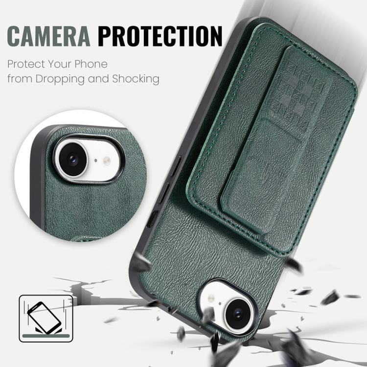 For iPhone 17e / 16e Fierre Shann Oil Wax Cow Leather Card Holder Back Phone Case