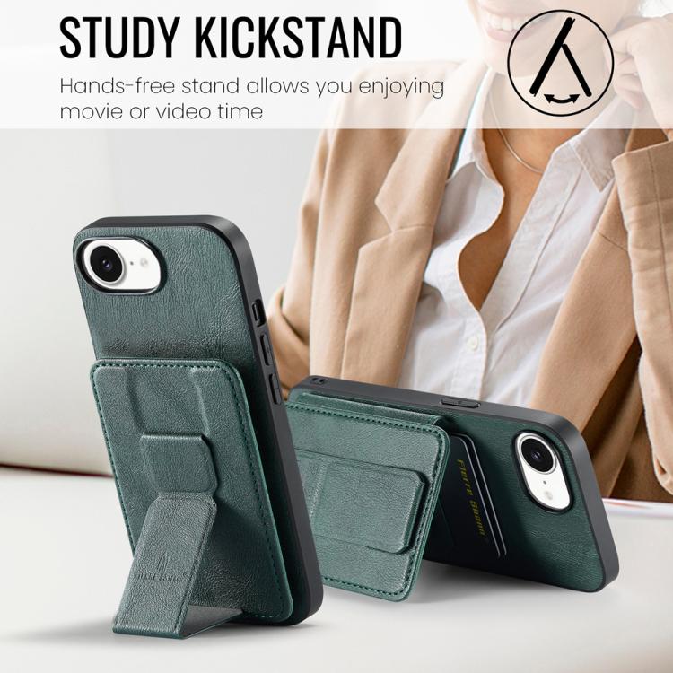 For iPhone 17e / 16e Fierre Shann Oil Wax Cow Leather Card Holder Back Phone Case