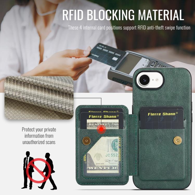 For iPhone 17e / 16e Fierre Shann Oil Wax Cow Leather Card Holder Back Phone Case
