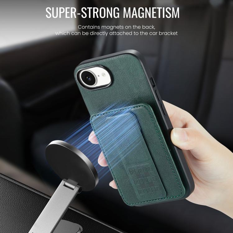 For iPhone 17e / 16e Fierre Shann Oil Wax Cow Leather Card Holder Back Phone Case