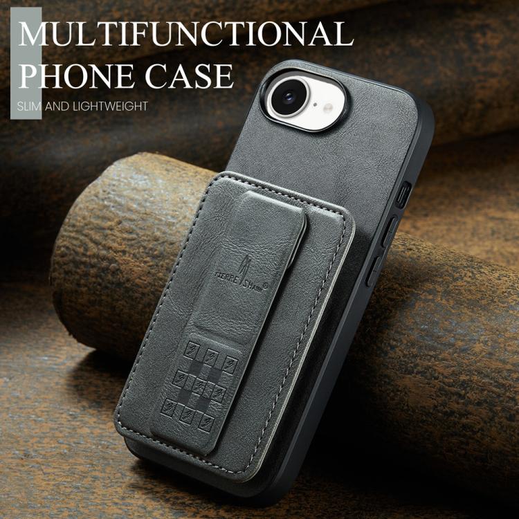 For iPhone 17e / 16e Fierre Shann Oil Wax Cow Leather Card Holder Back Phone Case