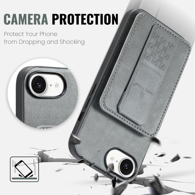 For iPhone 17e / 16e Fierre Shann Oil Wax Cow Leather Card Holder Back Phone Case