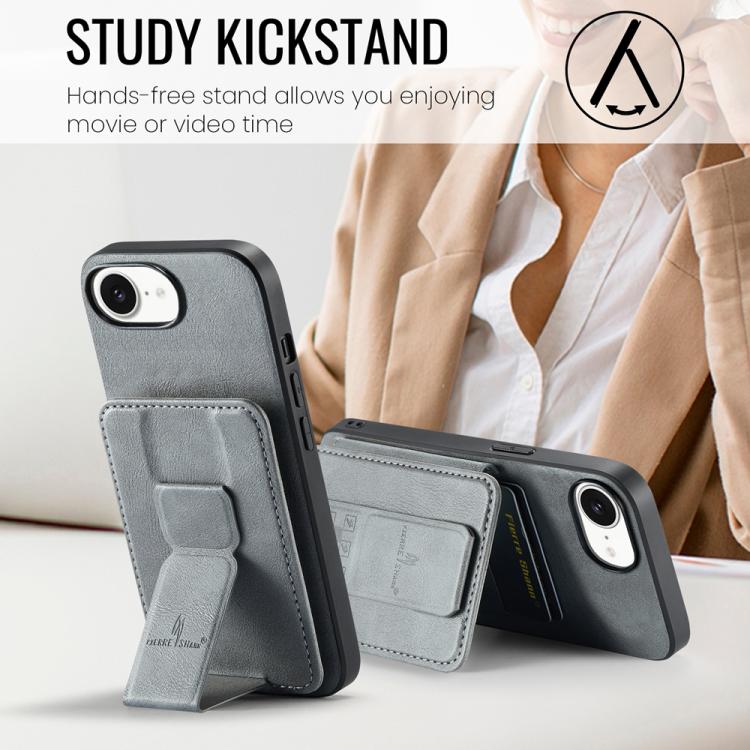For iPhone 17e / 16e Fierre Shann Oil Wax Cow Leather Card Holder Back Phone Case