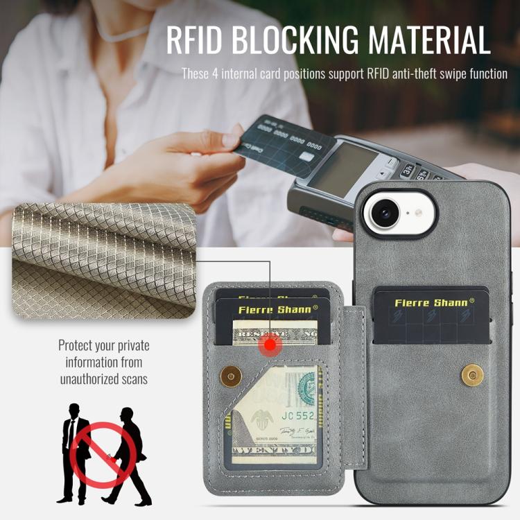 For iPhone 17e / 16e Fierre Shann Oil Wax Cow Leather Card Holder Back Phone Case