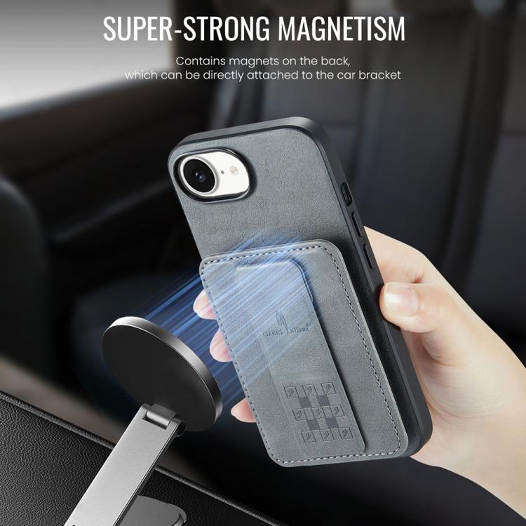 For iPhone 17e / 16e Fierre Shann Oil Wax Cow Leather Card Holder Back Phone Case