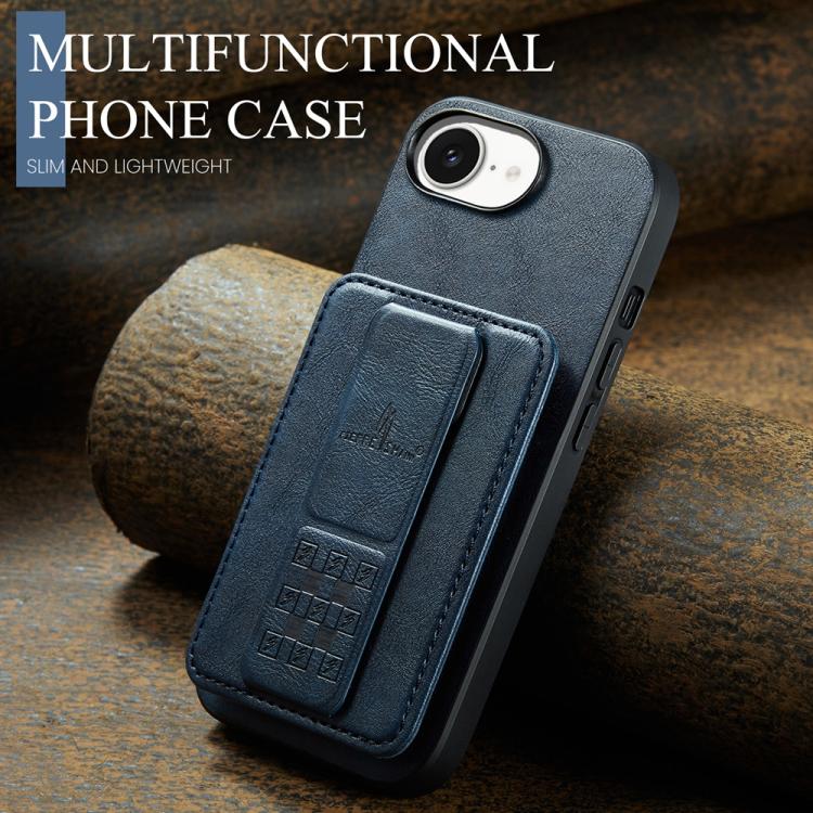 For iPhone 17e / 16e Fierre Shann Oil Wax Cow Leather Card Holder Back Phone Case