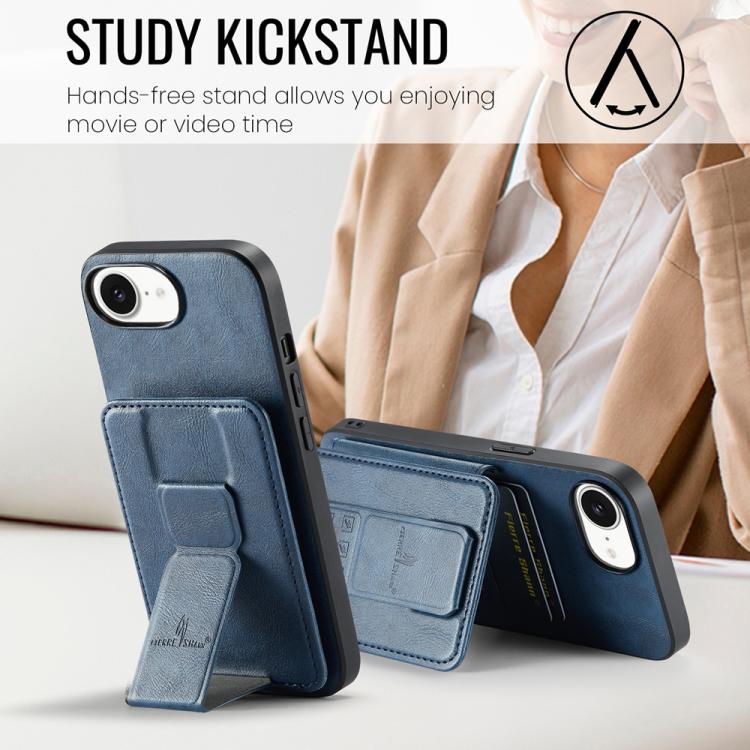 For iPhone 17e / 16e Fierre Shann Oil Wax Cow Leather Card Holder Back Phone Case