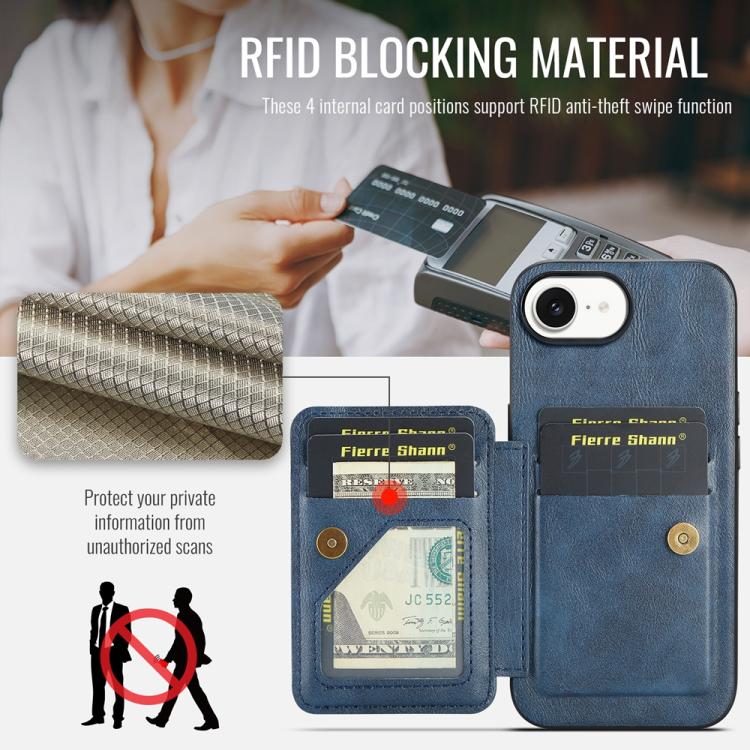 For iPhone 17e / 16e Fierre Shann Oil Wax Cow Leather Card Holder Back Phone Case