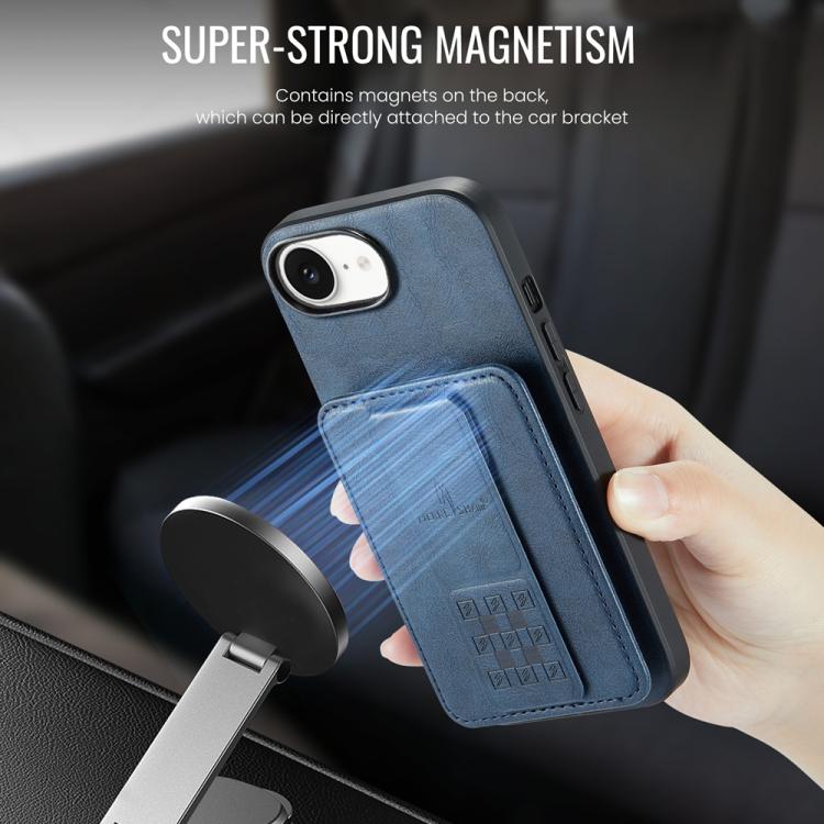 For iPhone 17e / 16e Fierre Shann Oil Wax Cow Leather Card Holder Back Phone Case
