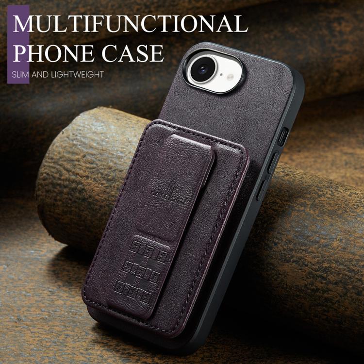 For iPhone 17e / 16e Fierre Shann Oil Wax Cow Leather Card Holder Back Phone Case