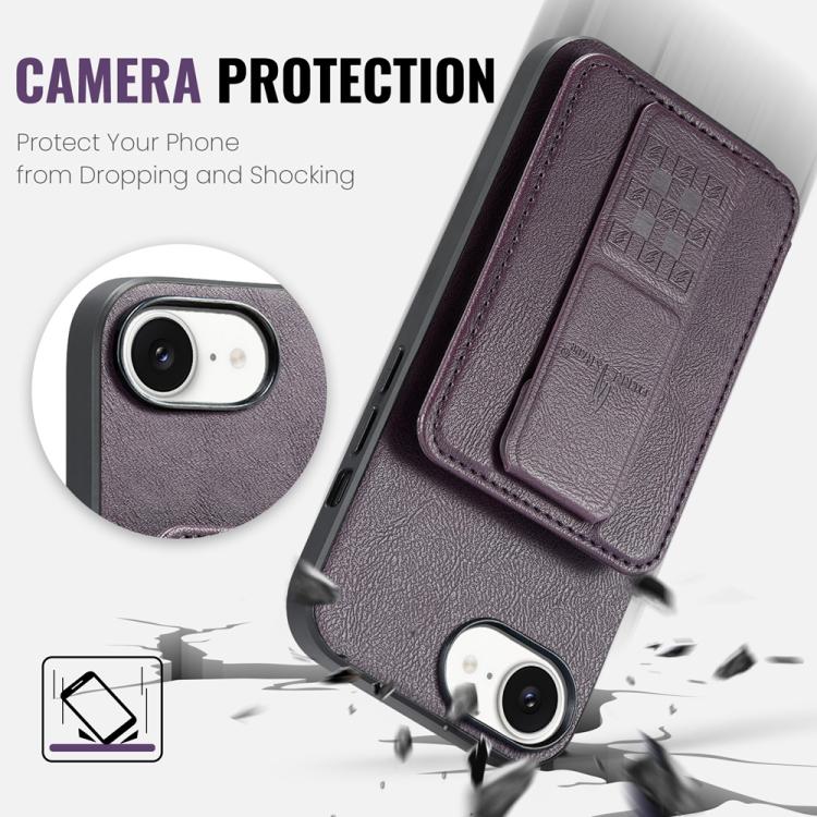 For iPhone 17e / 16e Fierre Shann Oil Wax Cow Leather Card Holder Back Phone Case